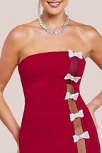 Bow Embellished Strapless Mermaid Maxi Dress