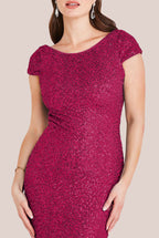 Open Back Cowl Patterned Sequin Maxi Dress