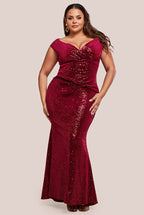 Patterned Sequin Velvet Wrap Bodice Maxi Dress