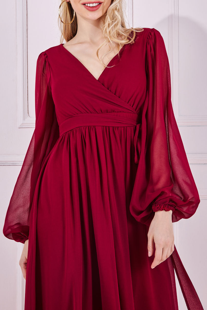 Wrap Back With Front Split Chiffon Maxi Dress