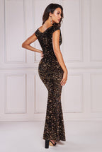 Multi Sequin & Velvet Bardot Maxi Dress