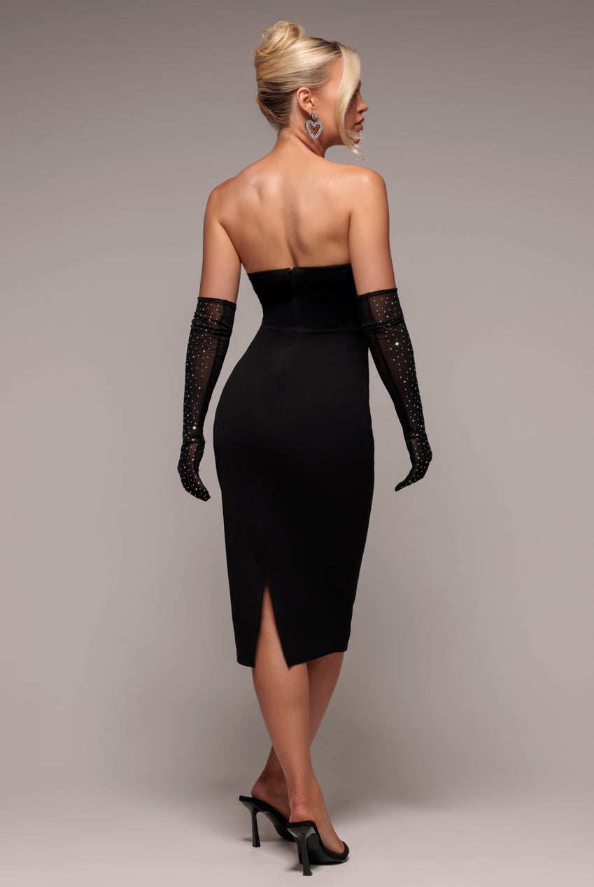 Strapless Super Plunge Diamante Neck Midi Dress
