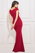 Scuba Crepe Pleated Bardot Maxi Dress