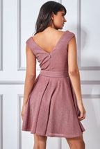 Wrap Bodice Lurex Skater Dress With Belt