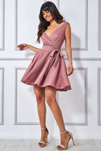 Wrap Bodice Lurex Skater Dress With Belt