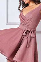Wrap Bodice Lurex Skater Dress With Belt