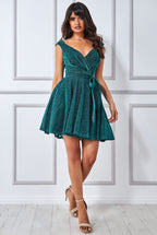 Wrap Bodice Lurex Skater Dress With Belt