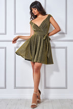 Wrap Bodice Lurex Skater Dress With Belt