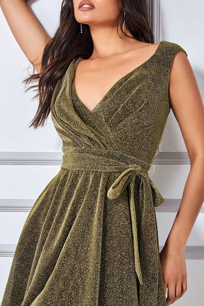 Cross Over Sleeveless Midi Skater Dress With Belt