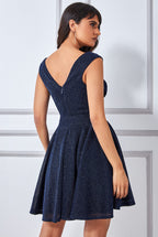 Wrap Bodice Lurex Skater Dress With Belt