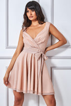 Wrap Bodice Lurex Skater Dress With Belt