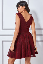 Wrap Bodice Lurex Skater Dress With Belt