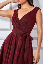 Wrap Bodice Lurex Skater Dress With Belt