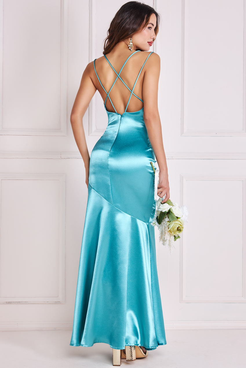Cowl Neck Satin Maxi Dress With Strappy Back