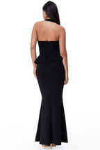 Peplum Halter Neck Maxi With Diamante Buckle