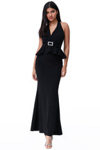 Peplum Halter Neck Maxi With Diamante Buckle