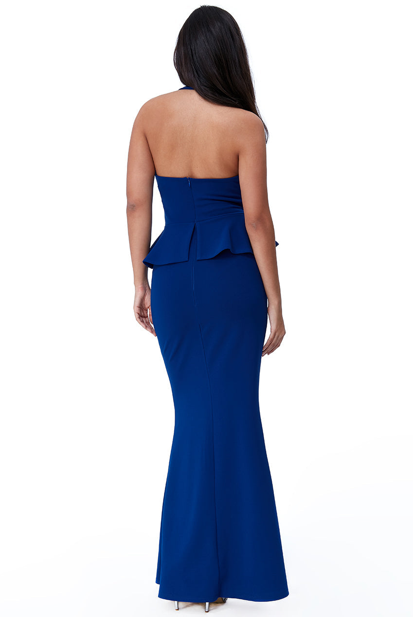 Peplum Halter Neck Maxi With Diamante Buckle