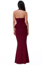 Peplum Halter Neck Maxi With Diamante Buckle