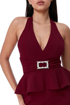 Peplum Halter Neck Maxi With Diamante Buckle