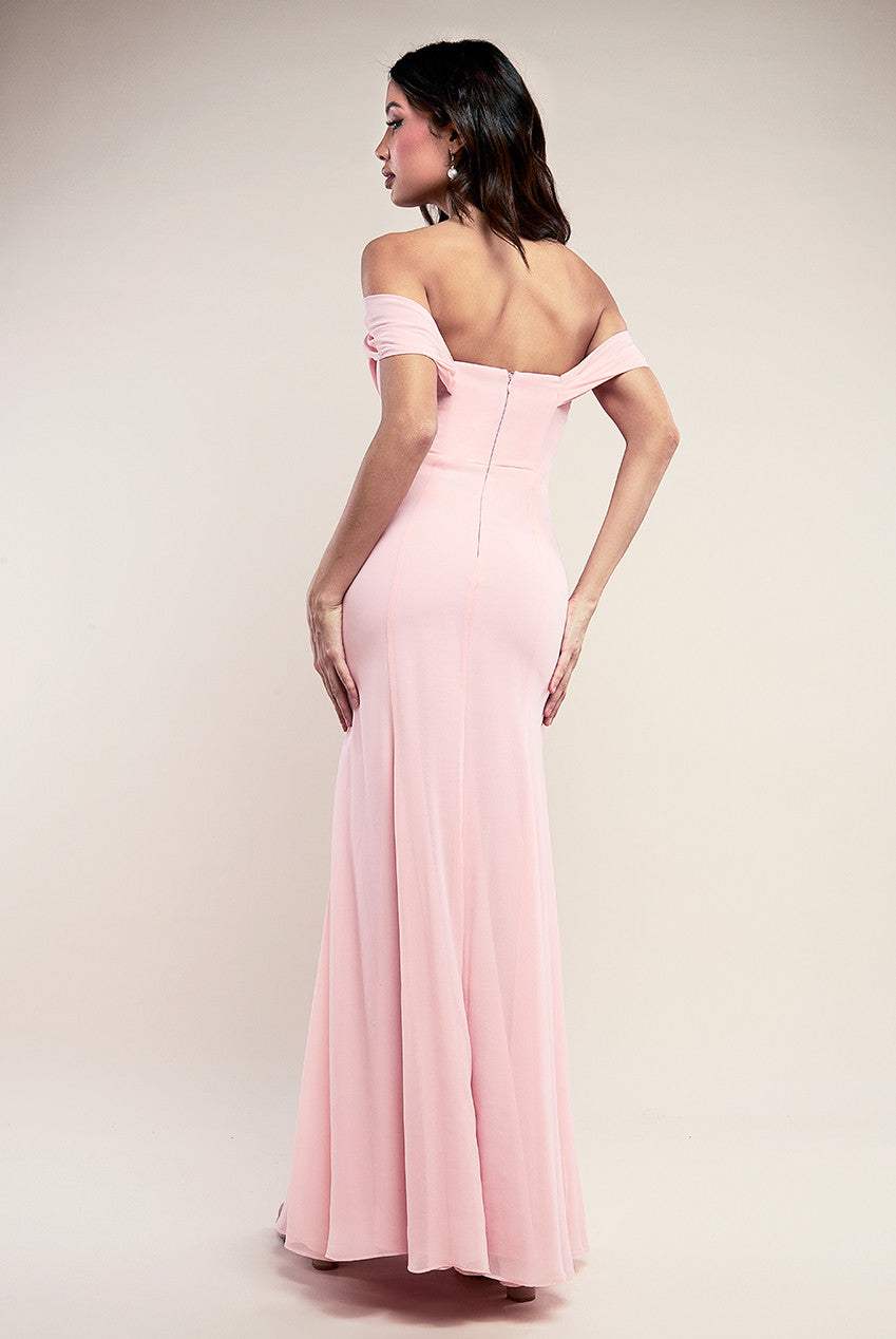 Chiffon Bardot Cowl Neck Maxi Dress