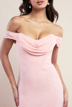 Chiffon Bardot Cowl Neck Maxi Dress