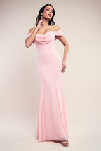 Chiffon Bardot Cowl Neck Maxi Dress