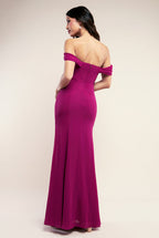 Chiffon Bardot Cowl Neck Maxi Dress