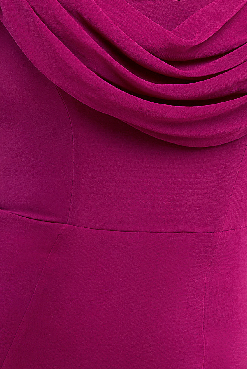 Chiffon Bardot Cowl Neck Maxi Dress