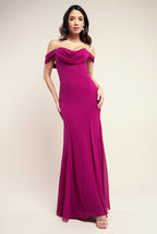 Chiffon Bardot Cowl Neck Maxi Dress