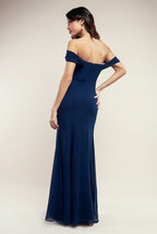 Chiffon Bardot Cowl Neck Maxi Dress