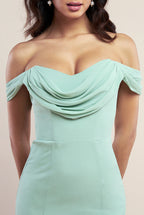 Chiffon Bardot Cowl Neck Maxi Dress