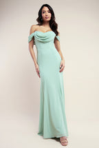 Chiffon Bardot Cowl Neck Maxi Dress