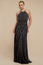 Racer Neck Sleeveless Hand Embellished Sequin Maxi Dress