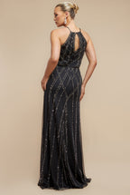 Racer Neck Sleeveless Hand Embellished Sequin Maxi Dress