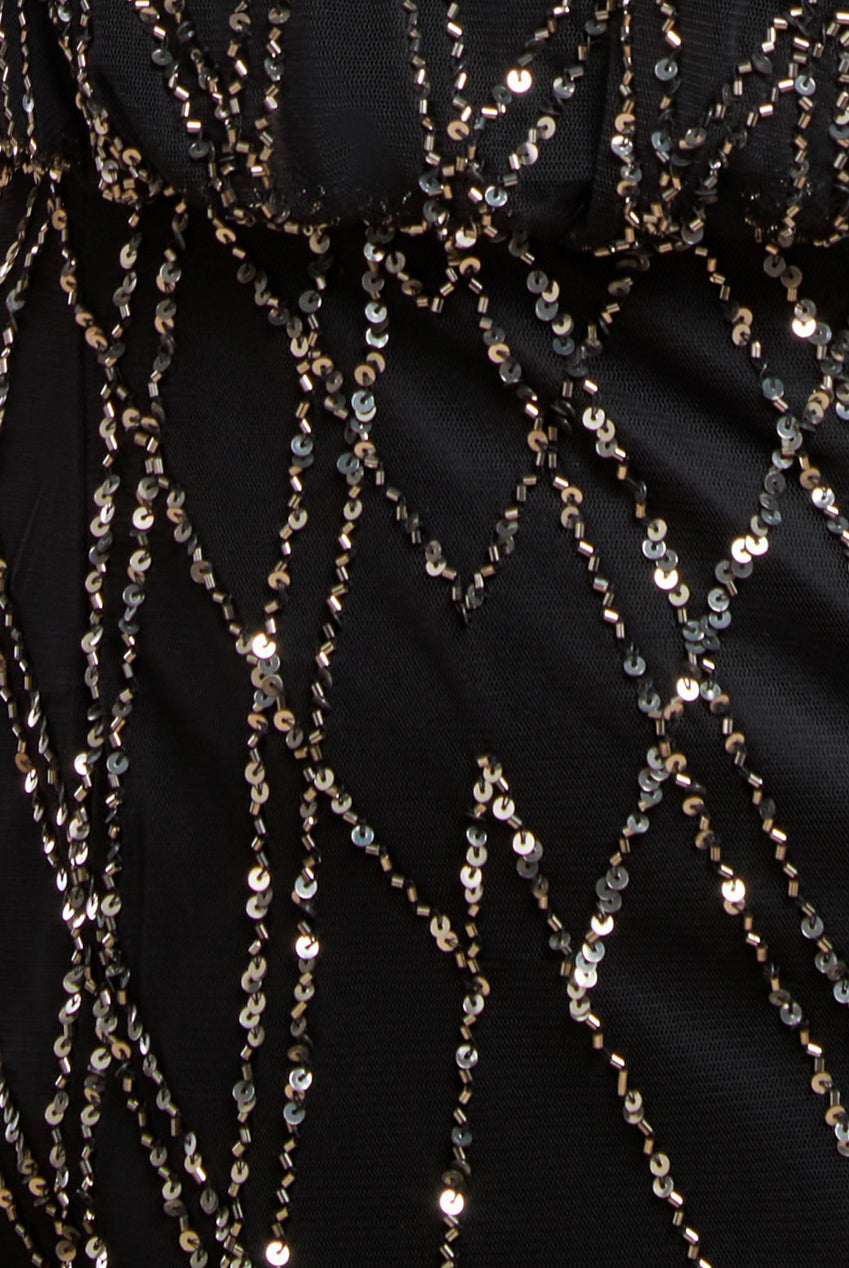 Racer Neck Sleeveless Hand Embellished Sequin Maxi Dress