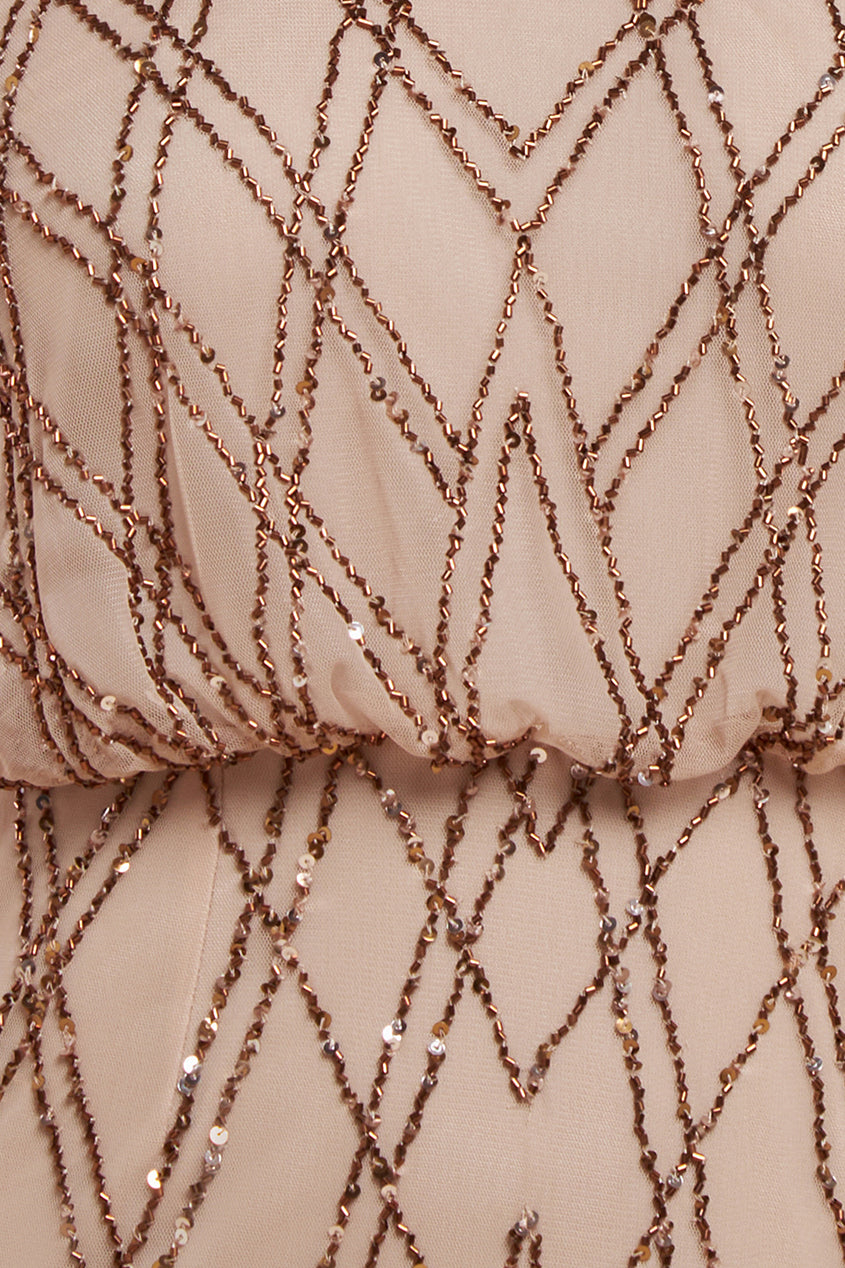 Racer Neck Sleeveless Hand Embellished Sequin Maxi Dress