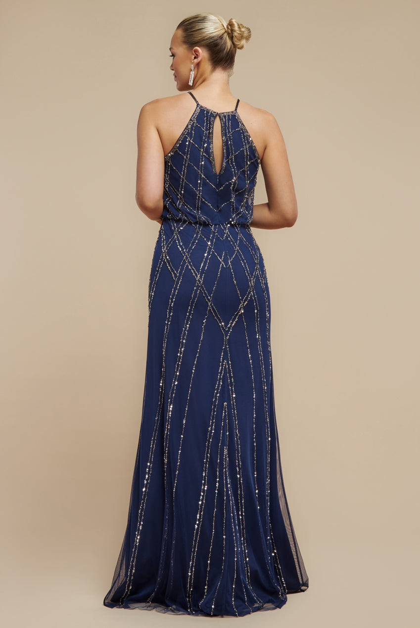 Racer Neck Sleeveless Hand Embellished Sequin Maxi Dress