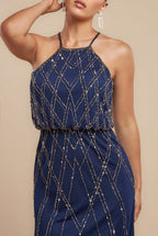 Racer Neck Sleeveless Hand Embellished Sequin Maxi Dress