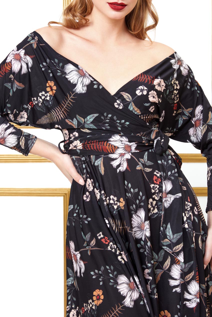 Long Sleeve Skater Style Midi Dress