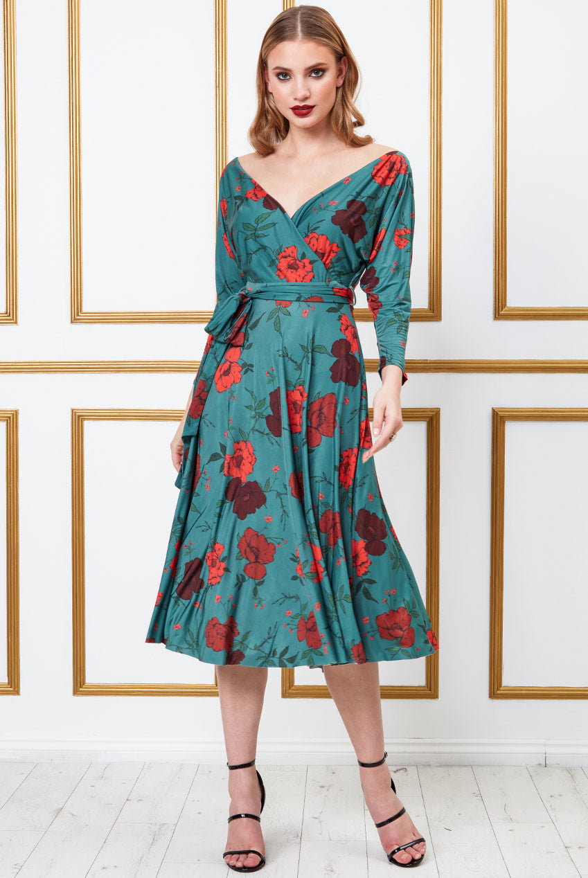 Long Sleeve Skater Style Midi Dress