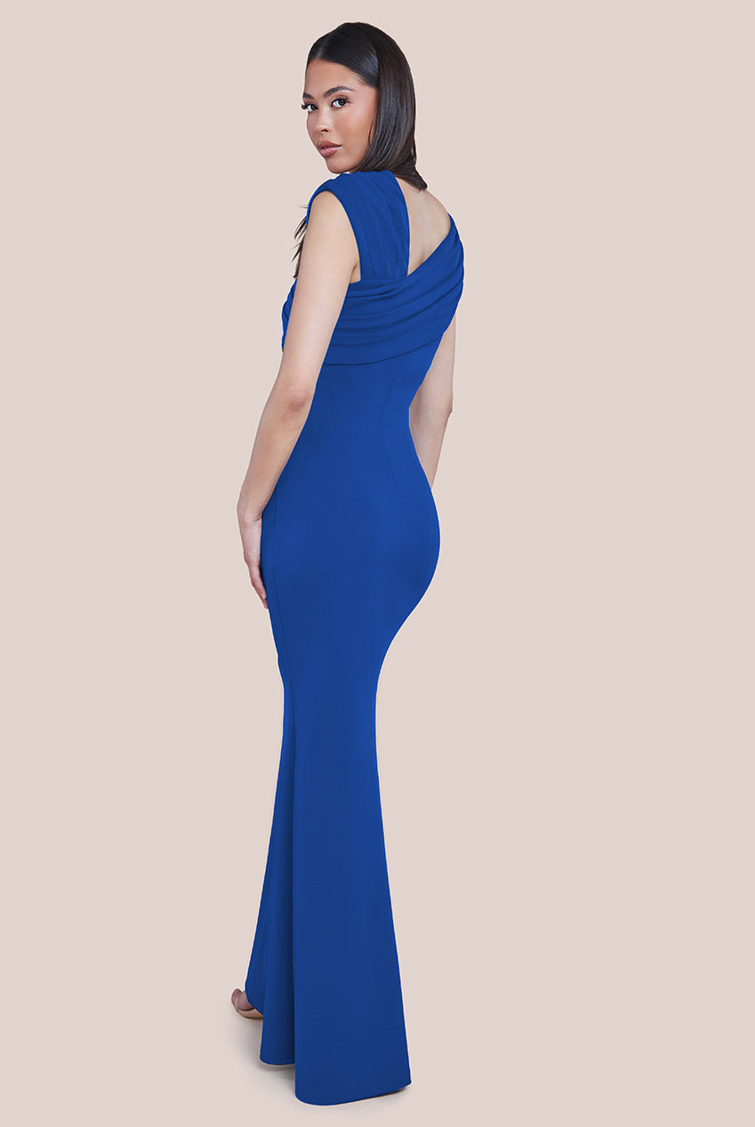 One Shoulder Scuba Crepe Evening Maxi Dress
