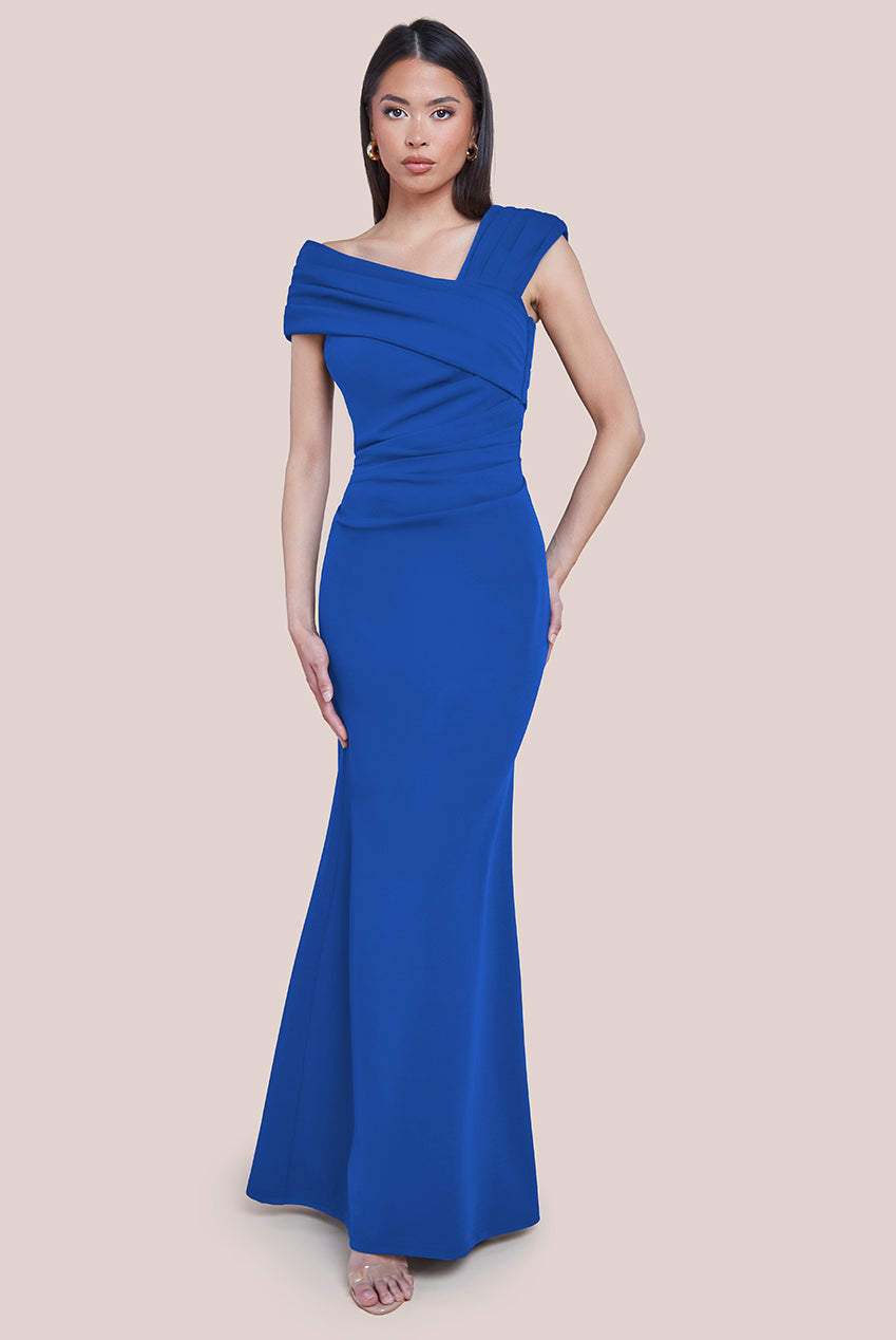 One Shoulder Scuba Crepe Evening Maxi Dress