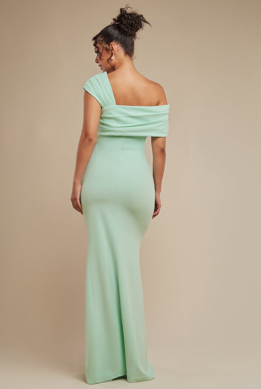 One Shoulder Scuba Crepe Evening Maxi Dress