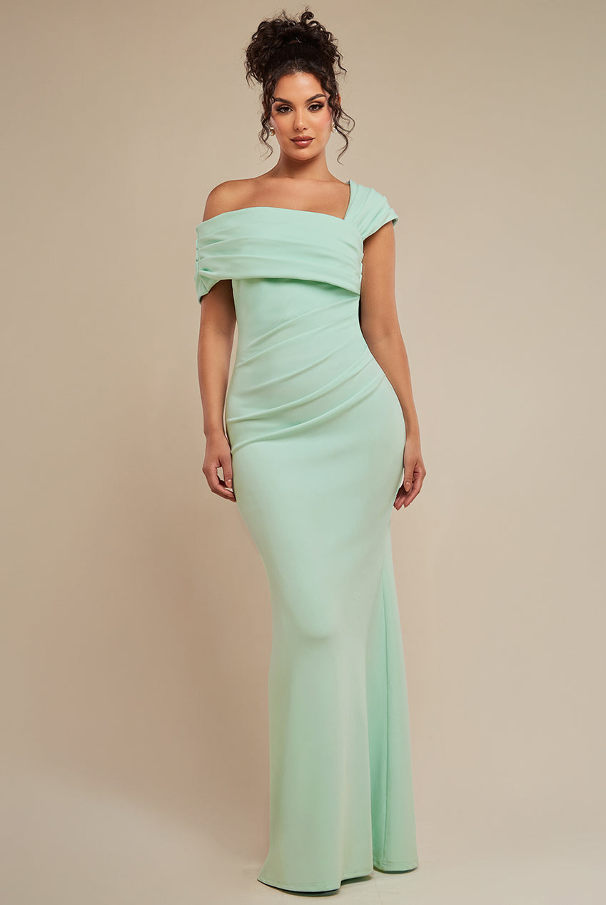 One Shoulder Scuba Crepe Evening Maxi Dress
