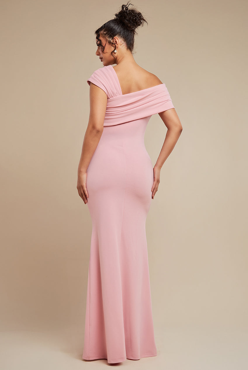 One Shoulder Scuba Crepe Evening Maxi Dress