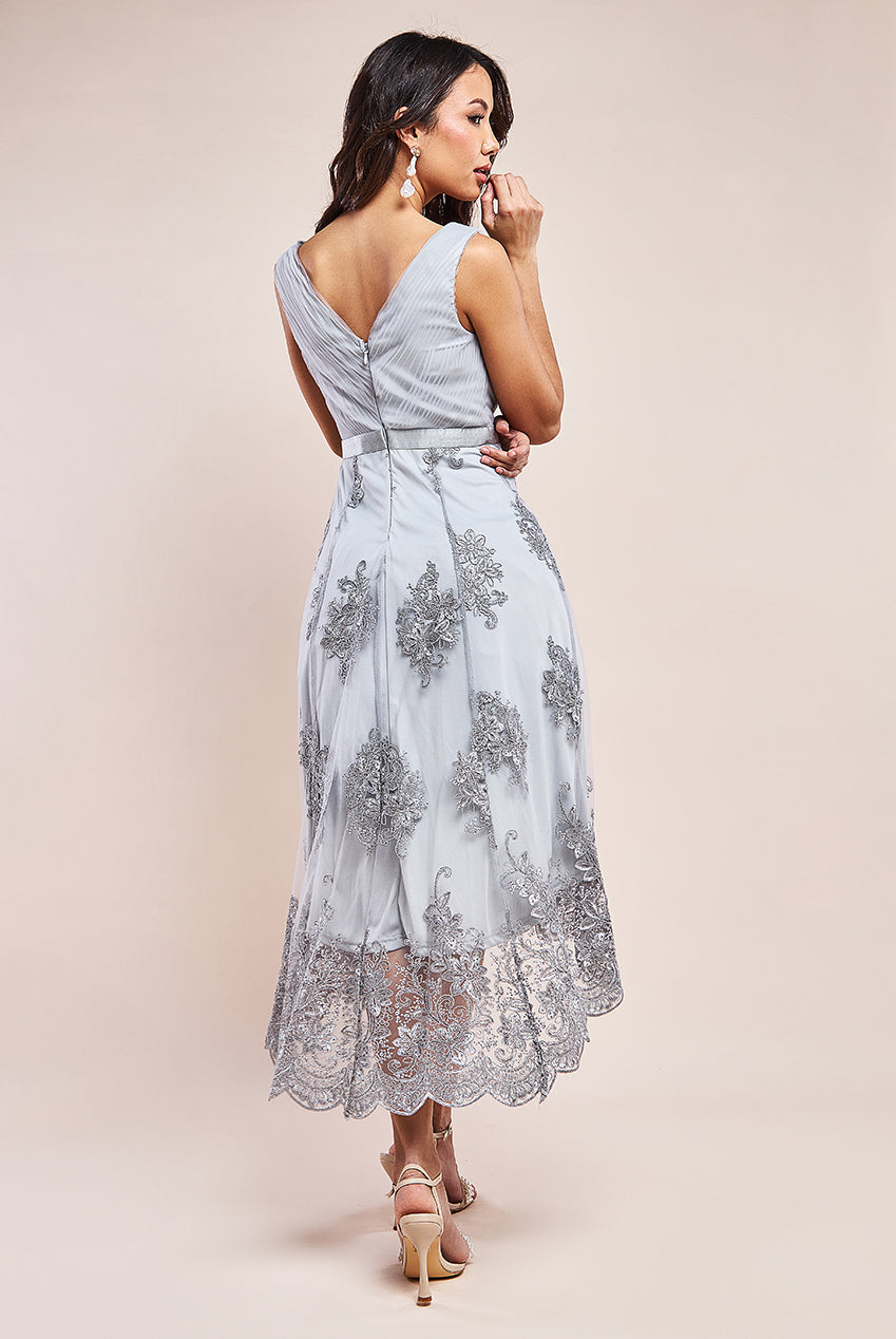 Pleated Satin Bodice High And Low Dress