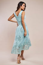 Pleated Satin Bodice High And Low Dress