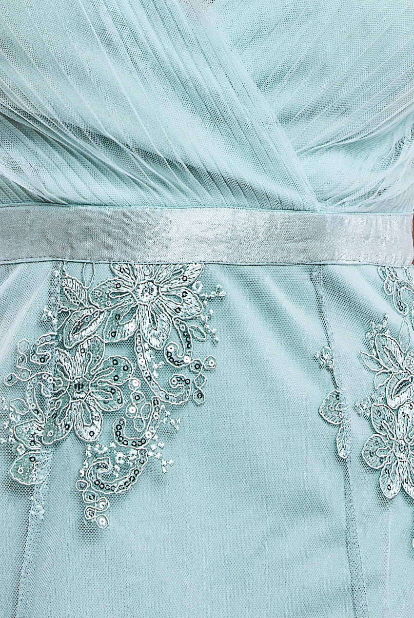 Pleated Satin Bodice High And Low Dress