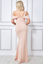 Scuba Crepe One Shoulder Knotted Bardot Maxi Dress