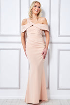 Scuba Crepe One Shoulder Knotted Bardot Maxi Dress